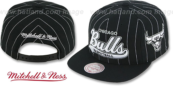 Bulls Pinstripe Tailsweeper Snapback Black Hat By Mitchell And Ne