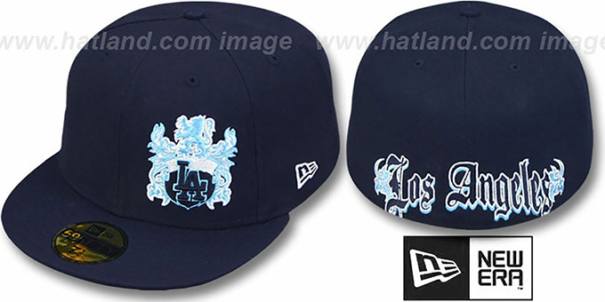 Dodgers 'OLD ENGLISH SOUTHPAW' Navy-Baby Blue Fitted Hat by New Era ...