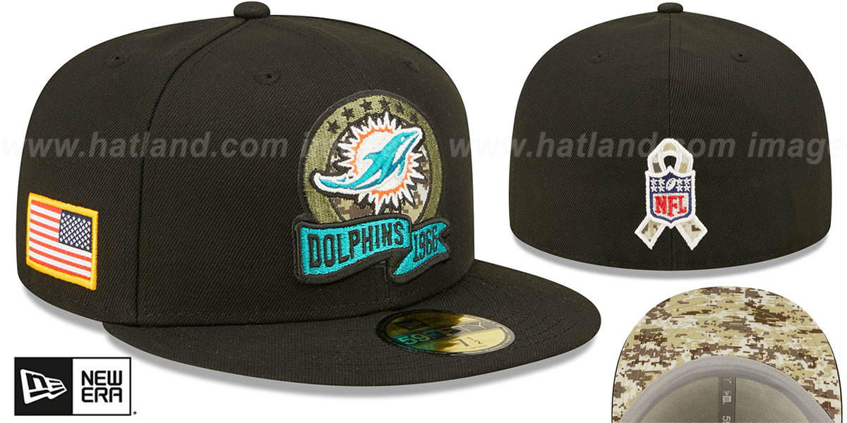 Miami Dolphins 2022 SALUTE-TO-SERVICE Black Fitted Hat