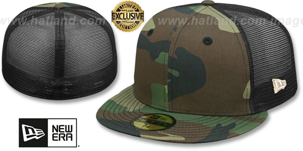 New Era MESH-BACK 59FIFTY-BLANK Army-Black Fitted Hat