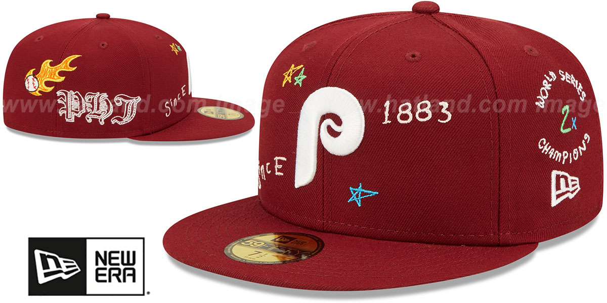 Philadelphia Phillies ALL-OVER SCRIBBLE Burgundy Fitted Hat