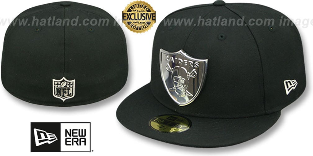 Oakland Raiders SILVER METALBADGE Black Fitted Hat