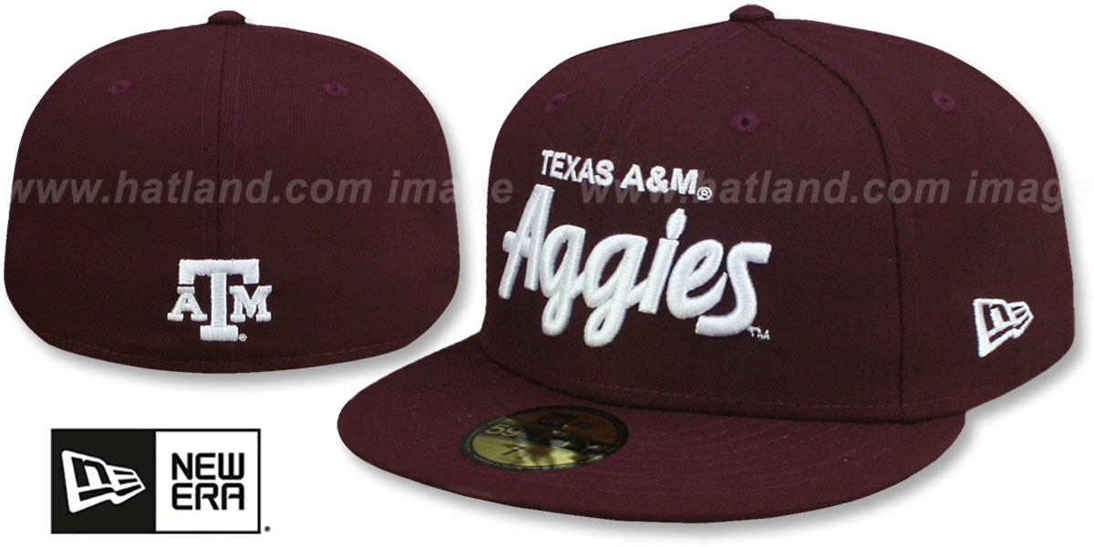 Texas Aandm Texas A And M Ncaa Team Script Maroon Fitted Hat