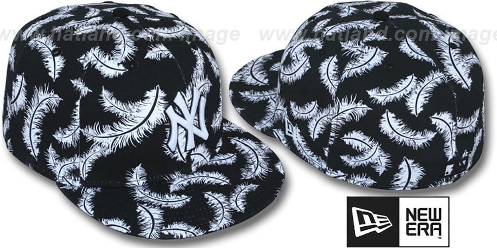 New York Yankees FEATHERS Black-White Fitted Hat by New Era