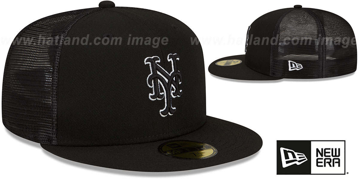 New York Mets BATTING PRACTICE TRUCKER Black-White Fitted Hat