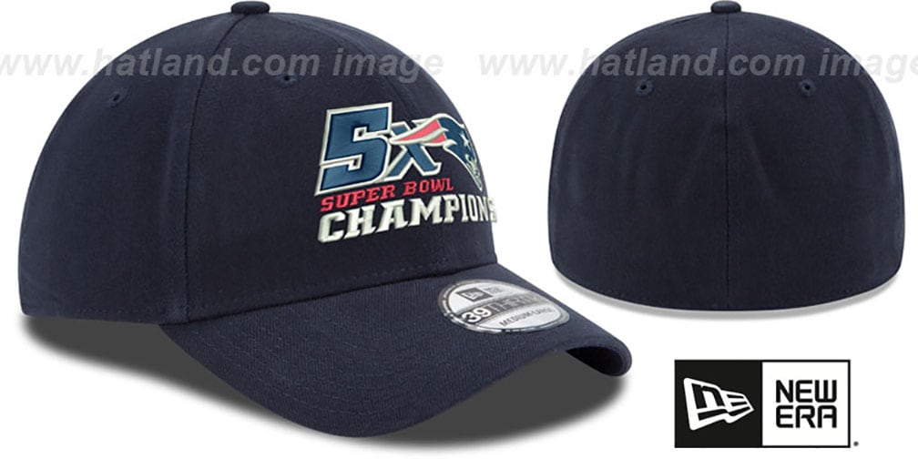 New England Patriots NFL 5X SUPER BOWL CHAMPS FLEX Navy Hat