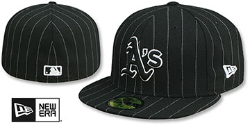 Athletics 'PINSTRIPE' Black-White Fitted Hat by New Era