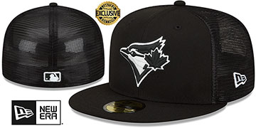 Blue Jays 'BATTING PRACTICE TRUCKER' Black-White Fitted Hat by New Era