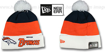 Broncos CUFF-SCRIPTER White-Orange-Navy Knit Beanie Hat by New Era