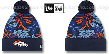 Broncos 'SNOW-TROPICS' Navy Knit Beanie Hat by New Era