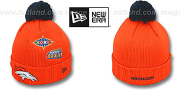 Broncos SUPER BOWL PATCHES Orange Knit Beanie Hat by New Era