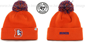 Broncos 'THROWBACK POMPOM CUFF' Orange Knit Beanie Hat by Twins 47 Brand