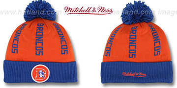 Broncos VERTICAL WORD BEANIE Orange-Royal by Mitchell and Ness