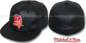 Buccaneers LEATHER THROWBACK Fitted Hat by Mitchell and Ness