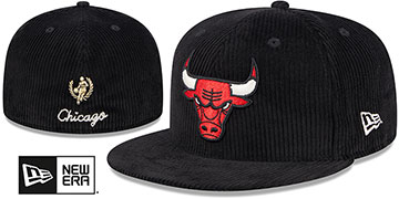 Bulls LETTERMAN PIN CORDUROY Black Fitted Hat by New Era