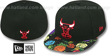 Bulls REAL FLORAL VIZA-PRINT Black Fitted Hat by New Era