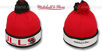 Bulls THE-BUTTON Knit Beanie Hat by Michell and Ness