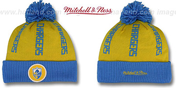 Chargers VERTICAL WORD BEANIE Gold-Sky by Mitchell and Ness