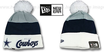 Cowboys 'CUFF-SCRIPTER' White-Navy-Grey Knit Beanie Hat by New Era