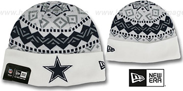 Cowboys 'IVORY CUFF' White Knit Beanie Hat by New Era