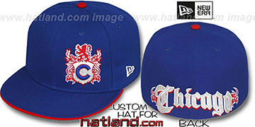 Cubs OLD ENGLISH SOUTHPAW Royal-Red Fitted Hat by New Era