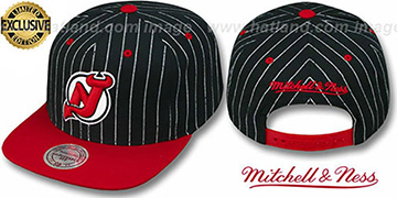 Devils 'PINSTRIPE 2T TEAM-BASIC SNAPBACK' Black-Red Adjustable Hat by Mitchell and Ness