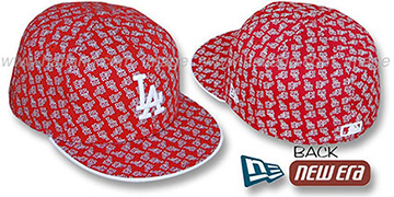 Dodgers LA 'ALL-OVER FLOCKING' Red-White Fitted Hat by New Era