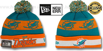 Dolphins REPEATER SCRIPT Knit Beanie Hat by New Era