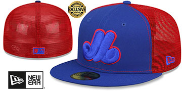 Expos 2T BATTING PRACTICE TRUCKER Royal-Red Fitted Hat by New Era