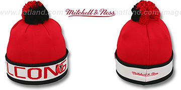 Falcons THE-BUTTON Knit Beanie Hat by Mitchell and Ness