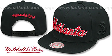 Hawks CITY NICKNAME SCRIPT SNAPBACK Black Hat by Mitchell and Ness