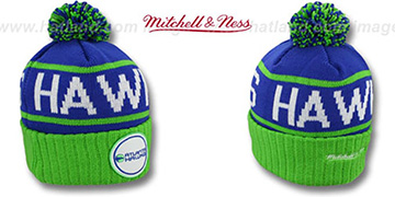 Hawks HIGH-5 CIRCLE BEANIE Royal-Green by Mitchell and Ness