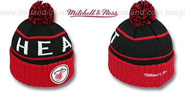 Heat 'HIGH-5 CIRCLE BEANIE' Black-Red by Mitchell and Ness