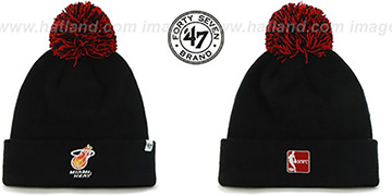 Heat 'POMPOM CUFF' Black Knit Beanie Hat by Twins 47 Brand