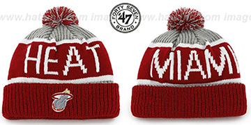 Heat 'THE-CALGARY' Red-Grey Knit Beanie Hat by Twins 47 Brand