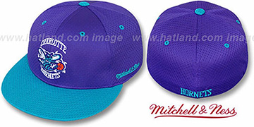 Hornets '2T BP-MESH' Purple-Teal Fitted Hat by Mitchell and Ness