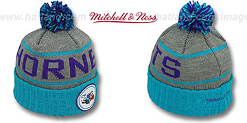 Hornets HIGH-5 CIRCLE BEANIE Grey-Teal by Mitchell and Ness