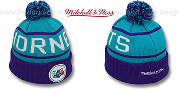 Hornets 'HIGH-5 CIRCLE BEANIE' Teal-Purple by Mitchell and Ness