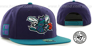 Hornets SURE-SHOT SNAPBACK Purple-Teal Hat by Twins 47 Brand