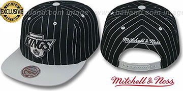 Kings 'PINSTRIPE 2T TEAM-BASIC SNAPBACK' Black-Grey Adjustable Hat by Mitchell and Ness