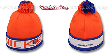 Knicks THE-BUTTON Knit Beanie Hat by Michell and Ness