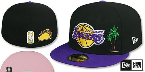 Lakers 17X PALM TREE 'PINK-BOTTOM' Black-Purple Fitted Hat by New Era