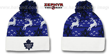 Maple Leafs UGLY SWEATER White-Royal Knit Beanie Hat by Zephyr