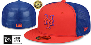 Mets 2T 'BATTING PRACTICE TRUCKER' Orange-Royal Fitted Hat by New Era