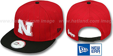 Nebraska 'TEAM-BASIC PINSTRIPE SNAPBACK' Red-Black Hat by New Era