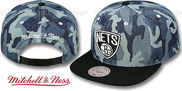 Nets DENIM-CAMO SNAPBACK Blue Hat by Mitchell and Ness