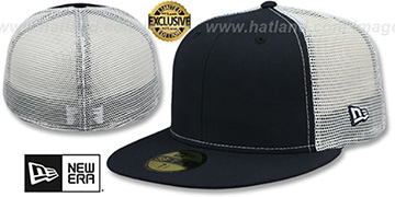 New Era MESH-BACK 59FIFTY-BLANK Navy-White Fitted Hat