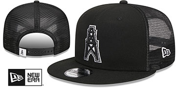 Oilers THROWBACK TEAM-BASIC TRUCKER SNAPBACK Black-White Hat by New Era