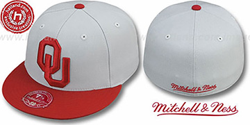 Oklahoma 2T XL-LOGO Grey-Burgundy Fitted Hat by Mitchell and Ness