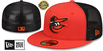 Orioles 2T BATTING PRACTICE TRUCKER Orange-Black Fitted Hat by New Era